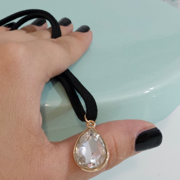 NEW!💙💎GORGEOUS! BLACK CHOKER CLEAR TEARDROP!💎💙 - Picture 2 of 3